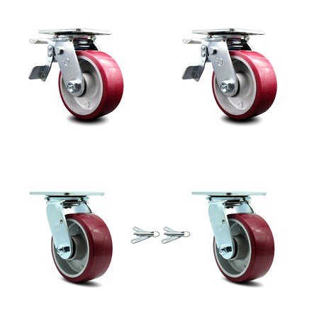 Service Caster 5 Inch Poly on Aluminum Caster Set with Roller Bearing 2 Brake 2 Swivel Lock SCC SCC-TTL30S520-PAR-2-BSL-2